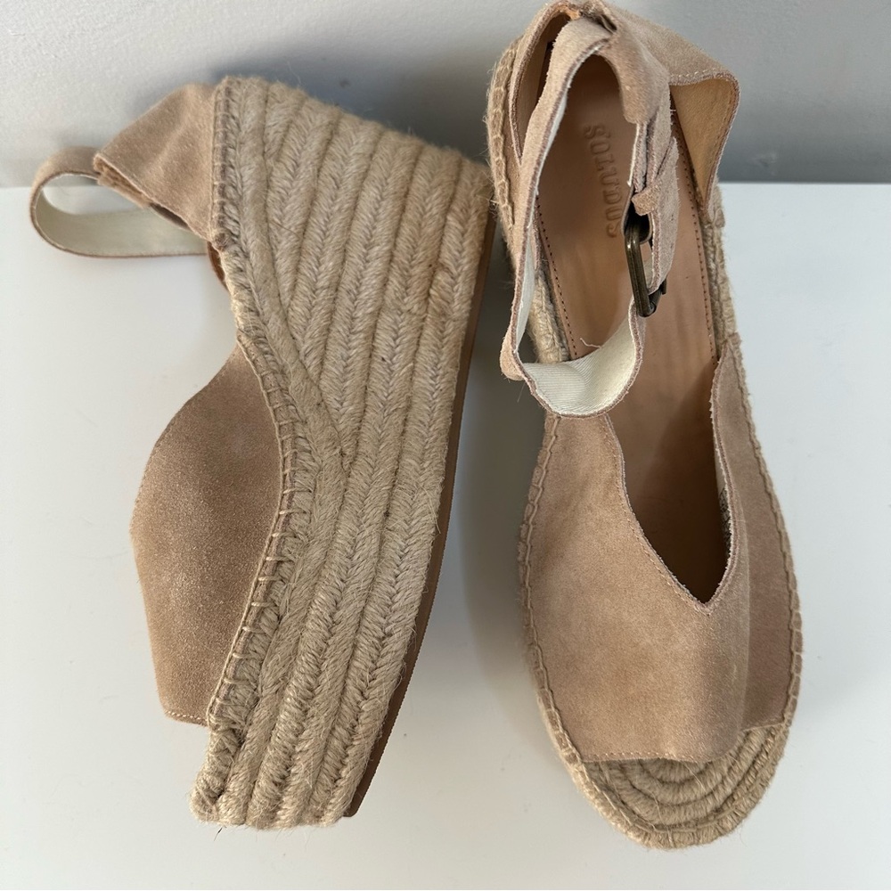 New Soludos Tan Suede Espadrille Wedges